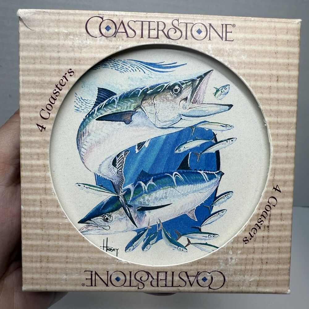 Vintage CoasterStone Guy Harvey King Mackerel Fish Set Of 4 Coaster Set New
